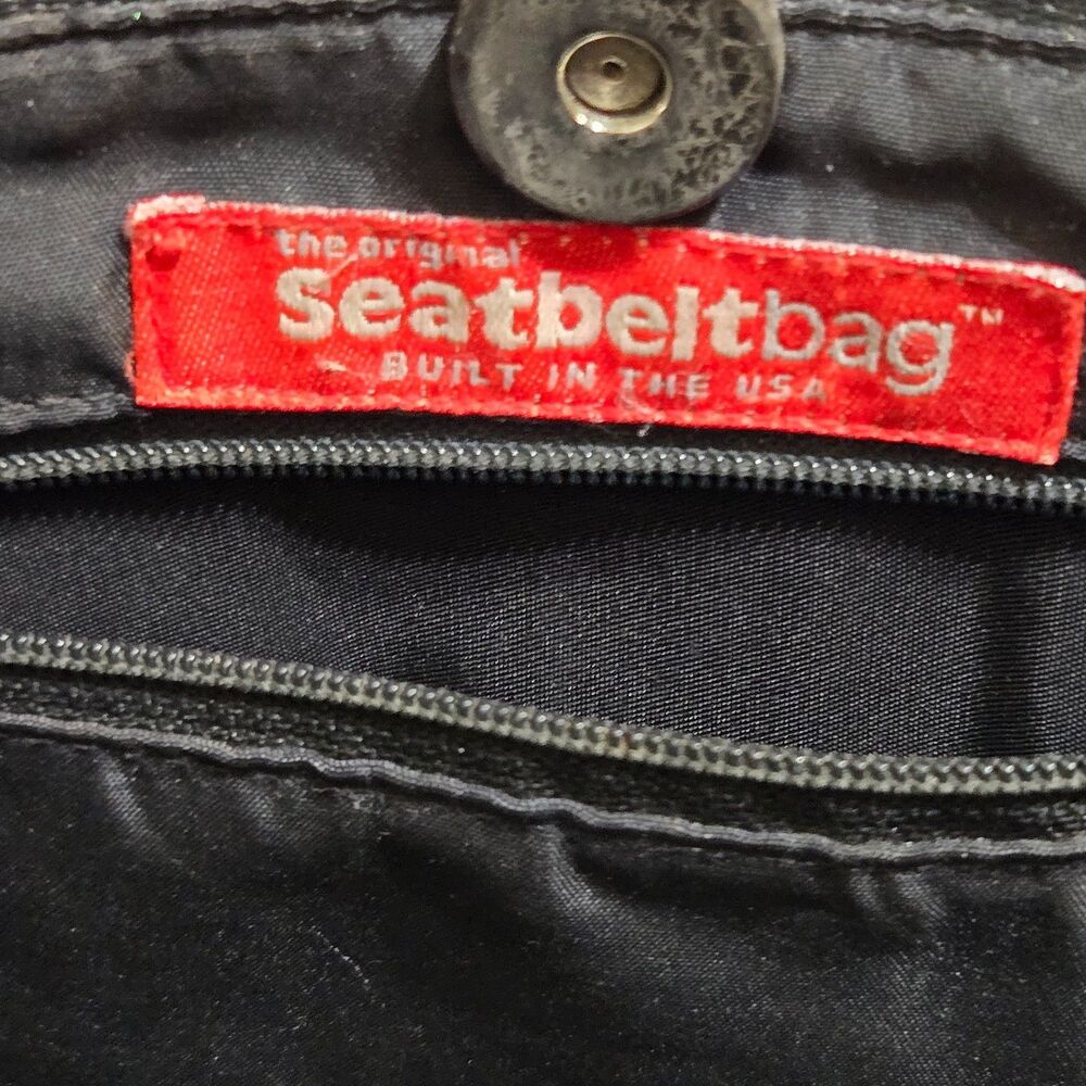 Vtg Harveys Seatbelt Black Tote Bag Handbag Shoulder Purse Long Top Handles Snap - Picture 9 of 12